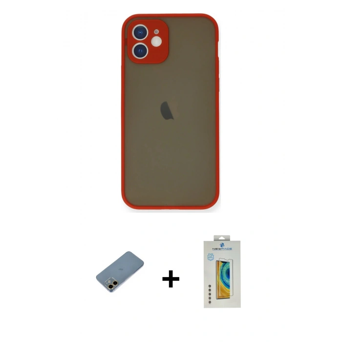MARSİLYAN™- iPhone 12 Mini Kılıf Ahenk Çizgi Serisi - Siyah Polymer Nano Ekran Koruyucu + Shine Kamera Lens Koruma Cam - GD