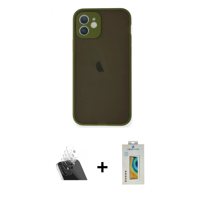 MARSİLYAN™- iPhone 12 Mini Kılıf Ahenk Çizgi Serisi - Siyah Polymer Nano Ekran Koruyucu + Kamera Lens Koruma Cam - SF