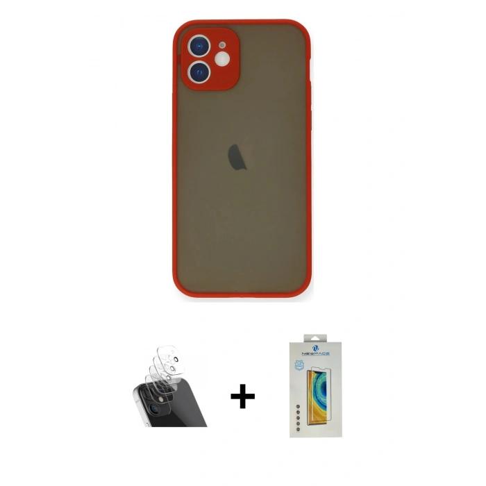 MARSİLYAN™- iPhone 12 Mini Kılıf Ahenk Çizgi Serisi - Siyah Polymer Nano Ekran Koruyucu + Kamera Lens Koruma Cam - SF