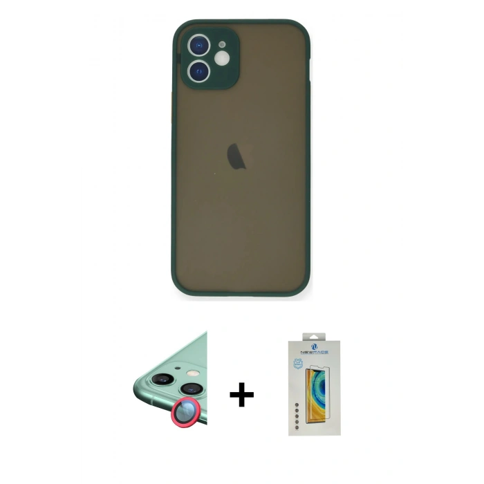 MARSİLYAN™- iPhone 12 Mini Kılıf Ahenk Çizgi Serisi - Siyah Polymer Nano Ekran Koruyucu + Raze Metal Kamera Lens - KI