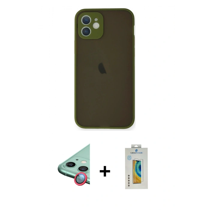 MARSİLYAN™- iPhone 12 Mini Kılıf Ahenk Çizgi Serisi - Siyah Polymer Nano Ekran Koruyucu + Raze Metal Kamera Lens - KI