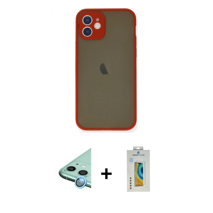 MARSİLYAN™- iPhone 12 Mini Kılıf Ahenk Çizgi Serisi - Siyah Polymer Nano Ekran Koruyucu + Raze Metal Kamera Lens - MI