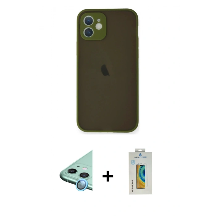 MARSİLYAN™- iPhone 12 Mini Kılıf Ahenk Çizgi Serisi - Siyah Polymer Nano Ekran Koruyucu + Raze Metal Kamera Lens - MI