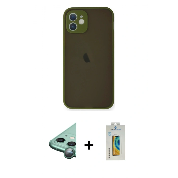 MARSİLYAN™- iPhone 12 Mini Kılıf Ahenk Çizgi Serisi - Siyah Polymer Nano Ekran Koruyucu + Raze Metal Kamera Lens - YL