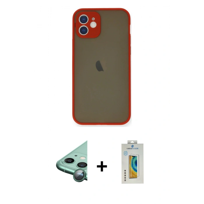 MARSİLYAN™- iPhone 12 Mini Kılıf Ahenk Çizgi Serisi - Siyah Polymer Nano Ekran Koruyucu + Raze Metal Kamera Lens - YL