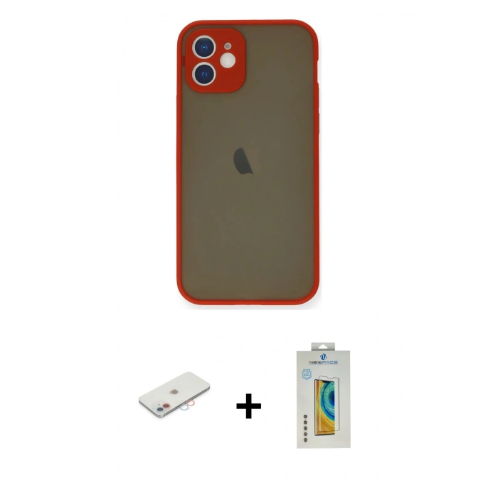 MARSİLYAN™- iPhone 12 Mini Kılıf Ahenk Çizgi Serisi - Siyah Polymer Nano Ekran Koruyucu + Renkli Kamera Lens Koruma Cam - PE