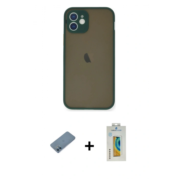 MARSİLYAN™- iPhone 12 Mini Kılıf Ahenk Çizgi Serisi - Siyah Polymer Nano Ekran Koruyucu + Shine Kamera Lens Koruma Cam - MI