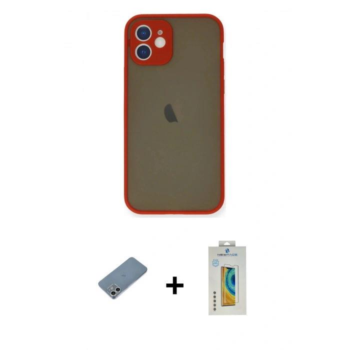 MARSİLYAN™- iPhone 12 Mini Kılıf Ahenk Çizgi Serisi - Siyah Polymer Nano Ekran Koruyucu + Shine Kamera Lens Koruma Cam - GS