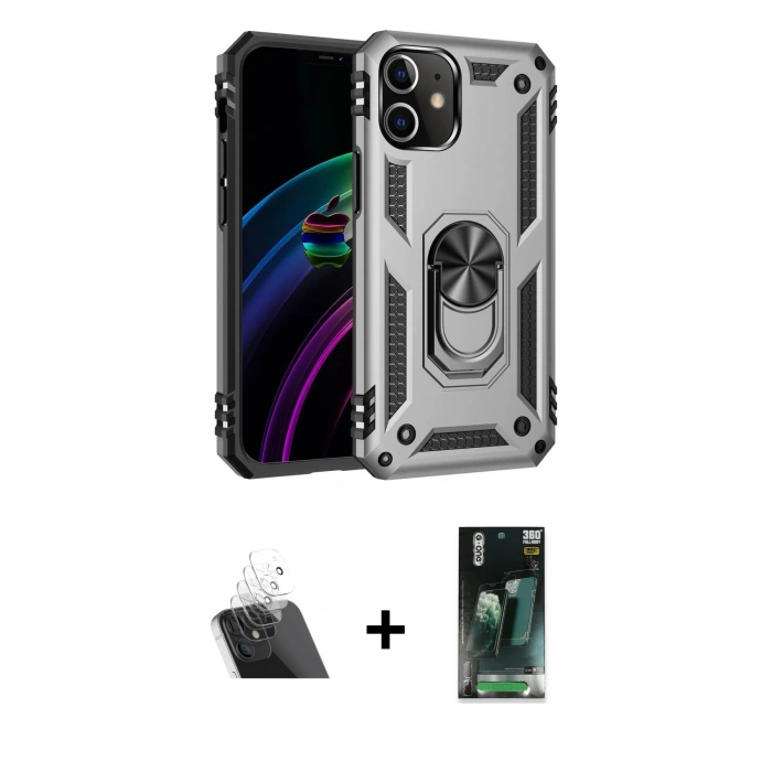 MARSİLYAN™- iPhone 12 Mini Kılıf Ahenk Klasik Koleksiyonu - Şeffaf 360 Full Body Arka Koruyucu + Kamera Lens Koruma Cam - SF