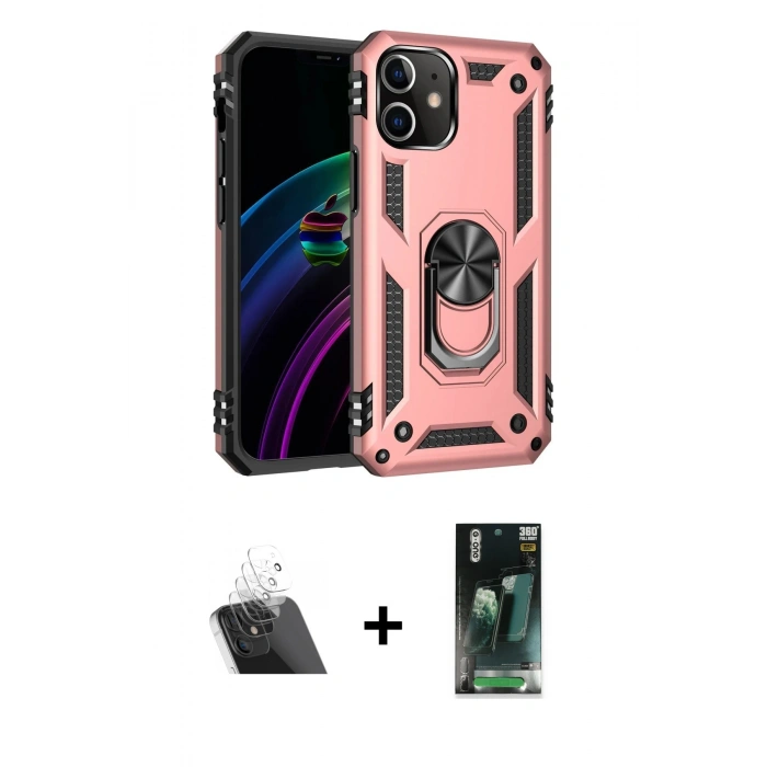 MARSİLYAN™- iPhone 12 Mini Kılıf Ahenk Klasik Koleksiyonu - Şeffaf 360 Full Body Arka Koruyucu + Kamera Lens Koruma Cam - SF