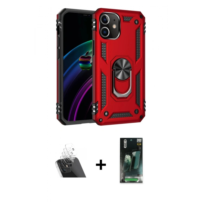 MARSİLYAN™- iPhone 12 Mini Kılıf Ahenk Klasik Koleksiyonu - Şeffaf 360 Full Body Arka Koruyucu + Kamera Lens Koruma Cam - SF