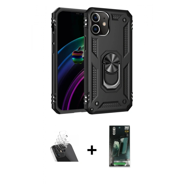 MARSİLYAN™- iPhone 12 Mini Kılıf Ahenk Klasik Koleksiyonu - Şeffaf 360 Full Body Arka Koruyucu + Kamera Lens Koruma Cam - SF