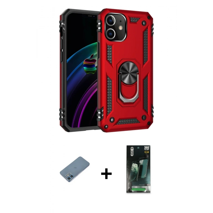 MARSİLYAN™- iPhone 12 Mini Kılıf Ahenk Klasik Koleksiyonu - Şeffaf 360 Full Body Arka Koruyucu + Shine Kamera Lens Koruma Cam - MI