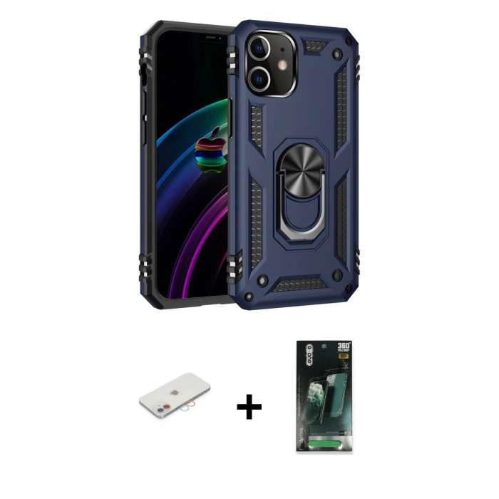 MARSİLYAN™- iPhone 12 Mini Kılıf Ahenk Klasik Koleksiyonu - Şeffaf 360 Full Body Arka Koruyucu + Pembe Renkli Kamera Lens Koruma Cam
