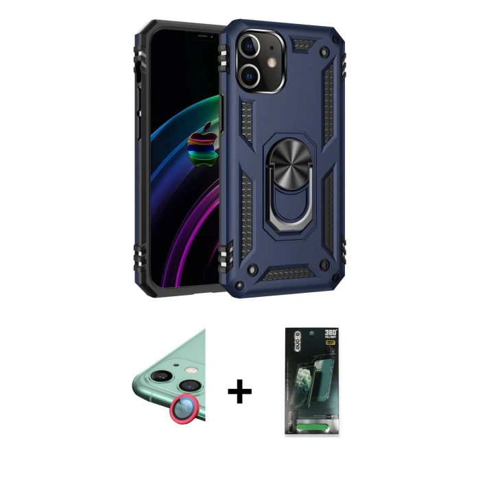 MARSİLYAN™- iPhone 12 Mini Kılıf Ahenk Klasik Koleksiyonu - Şeffaf 360 Full Body Arka Koruyucu + Raze Metal Kamera Lens - KI