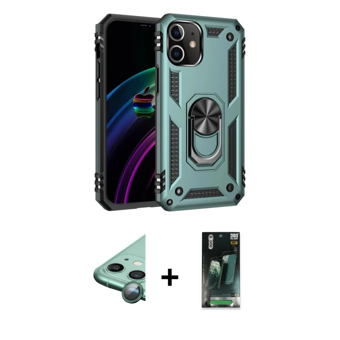 MARSİLYAN™- iPhone 12 Mini Kılıf Ahenk Klasik Koleksiyonu - Şeffaf 360 Full Body Arka Koruyucu + Raze Metal Kamera Lens - YL