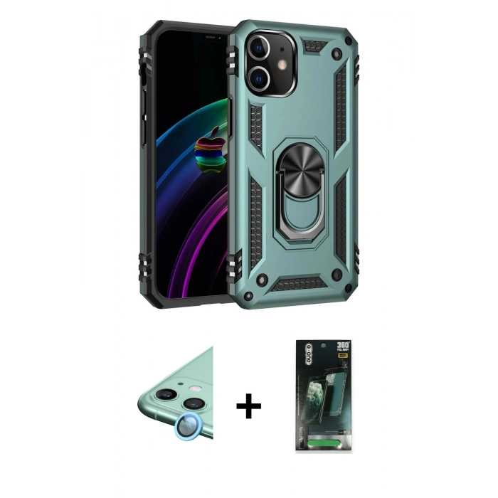 MARSİLYAN™- iPhone 12 Mini Kılıf Ahenk Klasik Koleksiyonu - Şeffaf 360 Full Body Arka Koruyucu + Raze Metal Kamera Lens - MI