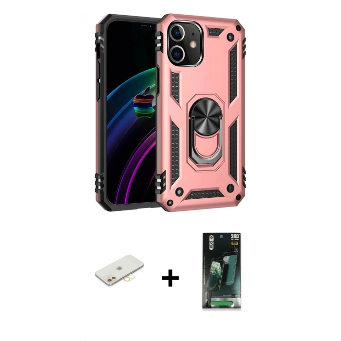 MARSİLYAN™- iPhone 12 Mini Kılıf Ahenk Klasik Koleksiyonu - Şeffaf 360 Full Body Arka Koruyucu + Renkli Kamera Lens Koruma Cam - SI
