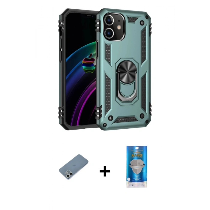 MARSİLYAN™- iPhone 12 Mini Kılıf Ahenk Klasik Koleksiyonu - Şeffaf Royal Nano Ekran Koruyucu + Shine Kamera Lens Koruma Cam - GS