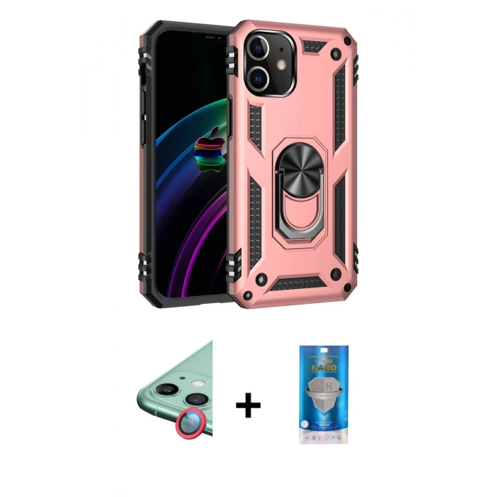 MARSİLYAN™- iPhone 12 Mini Kılıf Ahenk Klasik Koleksiyonu - Şeffaf Royal Nano Ekran Koruyucu + Raze Metal Kamera Lens - KI