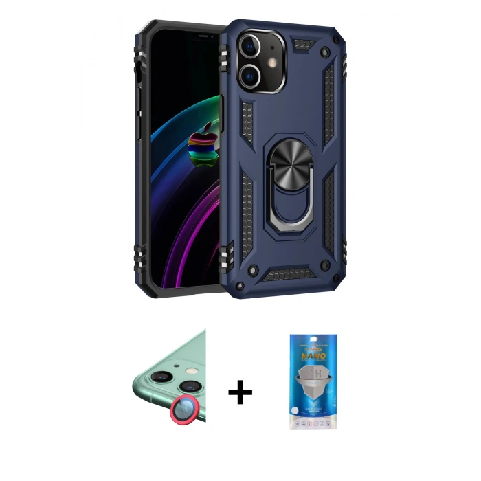 MARSİLYAN™- iPhone 12 Mini Kılıf Ahenk Klasik Koleksiyonu - Şeffaf Royal Nano Ekran Koruyucu + Raze Metal Kamera Lens - KI