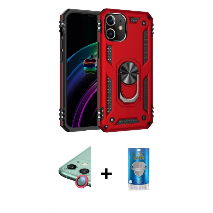 MARSİLYAN™- iPhone 12 Mini Kılıf Ahenk Klasik Koleksiyonu - Şeffaf Royal Nano Ekran Koruyucu + Raze Metal Kamera Lens - KI