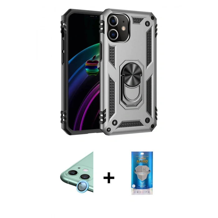 MARSİLYAN™- iPhone 12 Mini Kılıf Ahenk Klasik Koleksiyonu - Şeffaf Royal Nano Ekran Koruyucu + Raze Metal Kamera Lens - MI