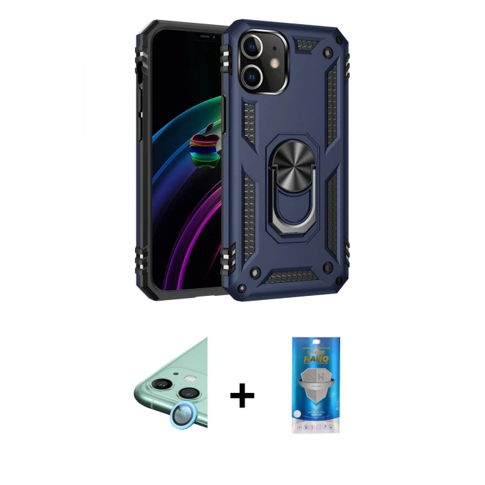 MARSİLYAN™- iPhone 12 Mini Kılıf Ahenk Klasik Koleksiyonu - Şeffaf Royal Nano Ekran Koruyucu + Raze Metal Kamera Lens - MI