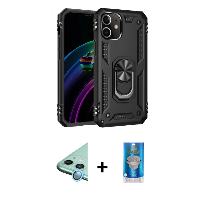 MARSİLYAN™- iPhone 12 Mini Kılıf Ahenk Klasik Koleksiyonu - Şeffaf Royal Nano Ekran Koruyucu + Raze Metal Kamera Lens - MI
