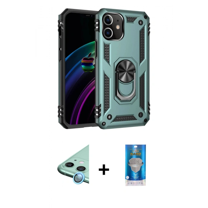 MARSİLYAN™- iPhone 12 Mini Kılıf Ahenk Klasik Koleksiyonu - Şeffaf Royal Nano Ekran Koruyucu + Raze Metal Kamera Lens - MI
