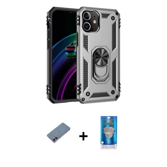 MARSİLYAN™- iPhone 12 Mini Kılıf Ahenk Klasik Koleksiyonu - Şeffaf Royal Nano Ekran Koruyucu + Shine Kamera Lens Koruma Cam - PE