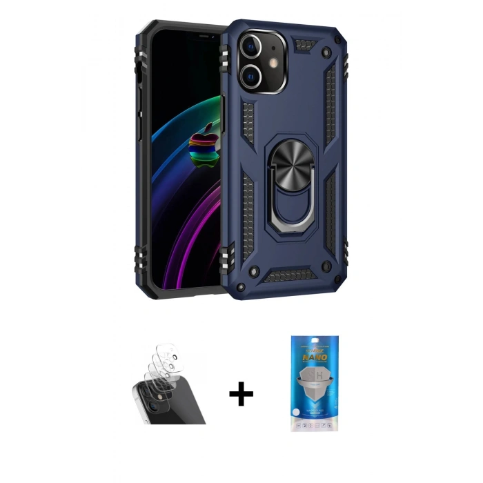 MARSİLYAN™- iPhone 12 Mini Kılıf Ahenk Klasik Koleksiyonu - Şeffaf Royal Nano Ekran Koruyucu + Kamera Lens Koruma Cam - SF