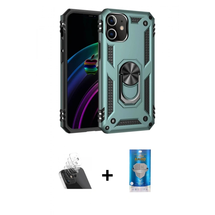 MARSİLYAN™- iPhone 12 Mini Kılıf Ahenk Klasik Koleksiyonu - Şeffaf Royal Nano Ekran Koruyucu + Kamera Lens Koruma Cam - SF