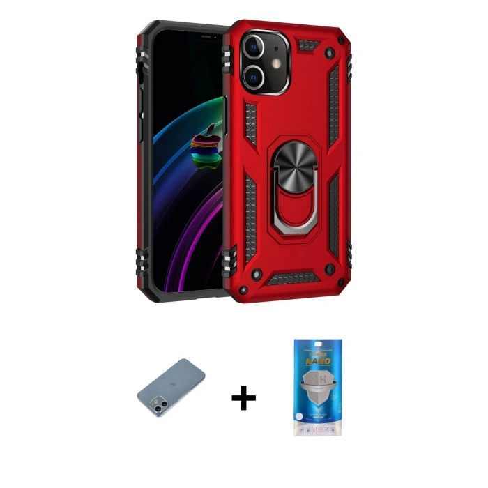 MARSİLYAN™- iPhone 12 Mini Kılıf Ahenk Klasik Koleksiyonu - Şeffaf Royal Nano Ekran Koruyucu + Shine Kamera Lens Koruma Cam - SABE