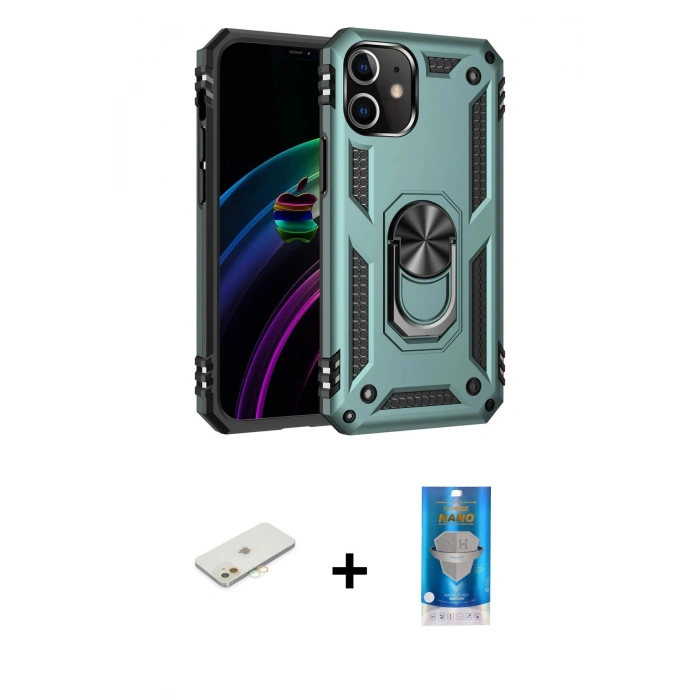 MARSİLYAN™- iPhone 12 Mini Kılıf Ahenk Klasik Koleksiyonu - Şeffaf Royal Nano Ekran Koruyucu + Renkli Kamera Lens Koruma Cam - TU