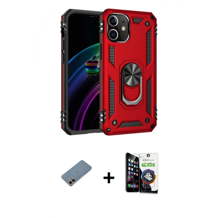 MARSİLYAN™- iPhone 12 Mini Kılıf Ahenk Klasik Koleksiyonu - Şeffaf Temperli Cam Ekran Koruyucu + Shine Kamera Lens Koruma Cam - GD