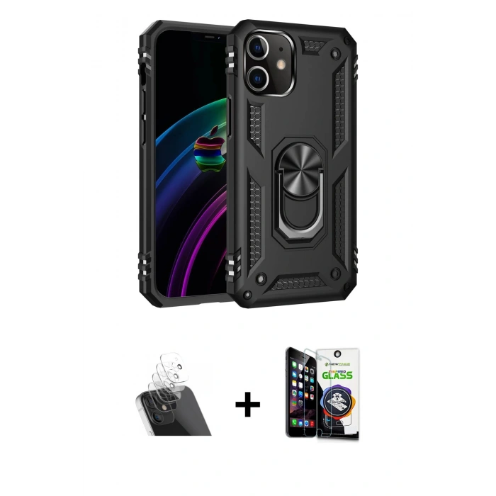 MARSİLYAN™- iPhone 12 Mini Kılıf Ahenk Klasik Koleksiyonu - Şeffaf Temperli Cam Ekran Koruyucu + Kamera Lens Koruma Cam - SF