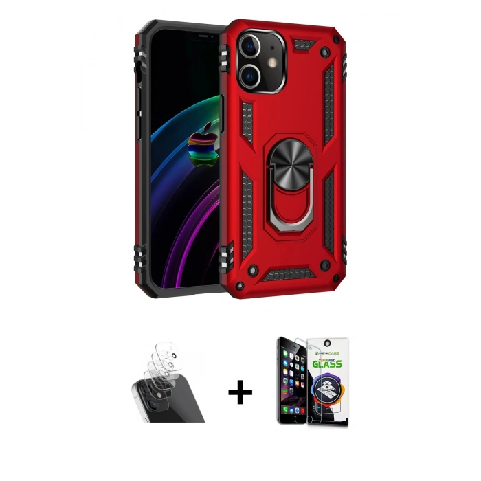 MARSİLYAN™- iPhone 12 Mini Kılıf Ahenk Klasik Koleksiyonu - Şeffaf Temperli Cam Ekran Koruyucu + Kamera Lens Koruma Cam - SF