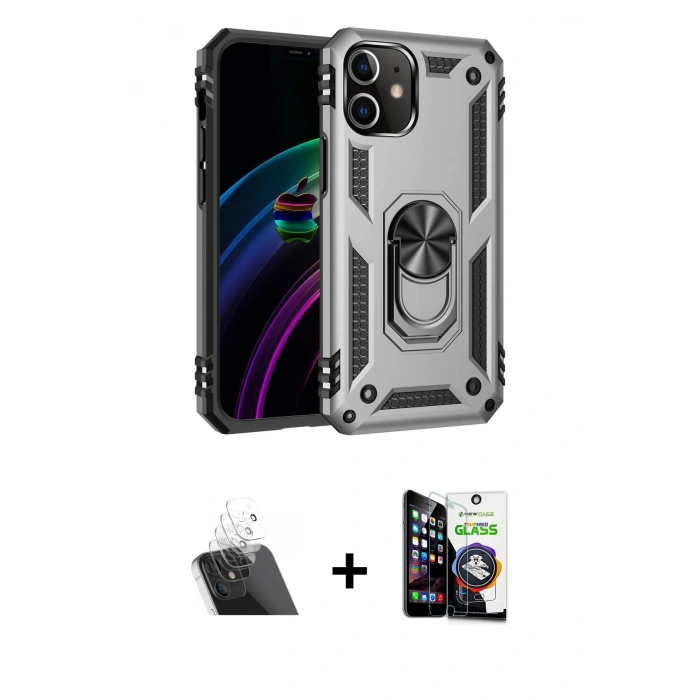 MARSİLYAN™- iPhone 12 Mini Kılıf Ahenk Klasik Koleksiyonu - Şeffaf Temperli Cam Ekran Koruyucu + Kamera Lens Koruma Cam - SF