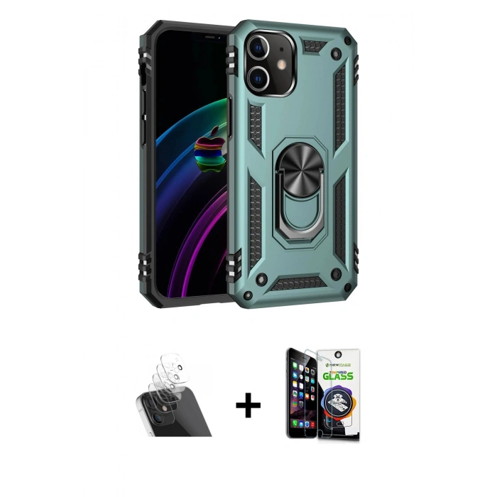 MARSİLYAN™- iPhone 12 Mini Kılıf Ahenk Klasik Koleksiyonu - Şeffaf Temperli Cam Ekran Koruyucu + Kamera Lens Koruma Cam - SF