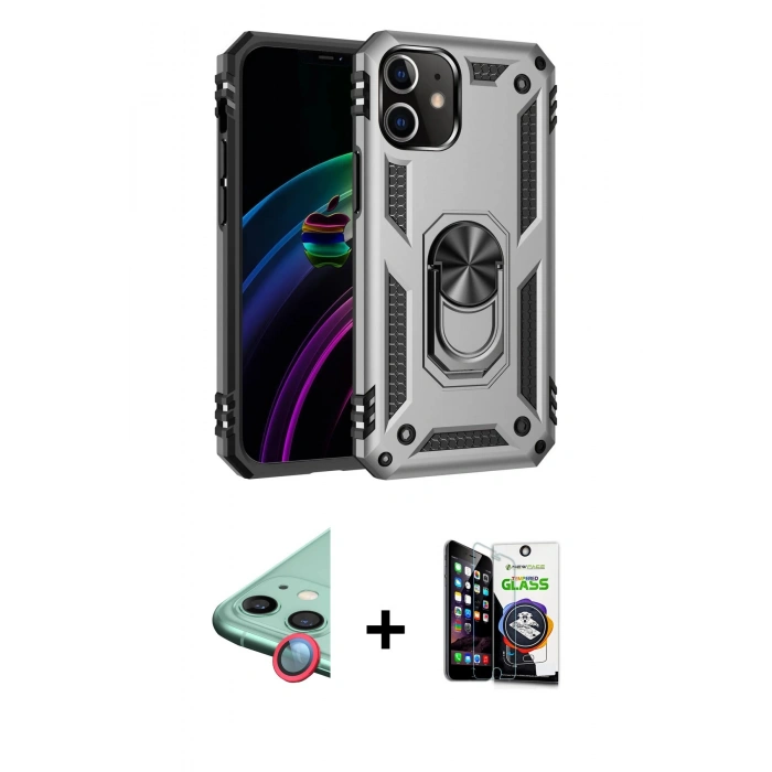 MARSİLYAN™- iPhone 12 Mini Kılıf Ahenk Klasik Koleksiyonu - Şeffaf Temperli Cam Ekran Koruyucu + Raze Metal Kamera Lens - KI