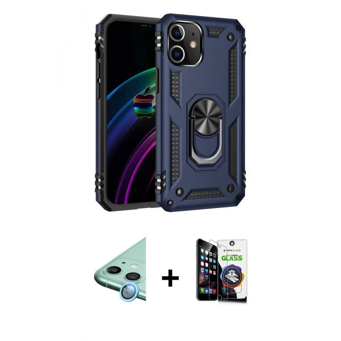 MARSİLYAN™- iPhone 12 Mini Kılıf Ahenk Klasik Koleksiyonu - Şeffaf Temperli Cam Ekran Koruyucu + Raze Metal Kamera Lens - MI