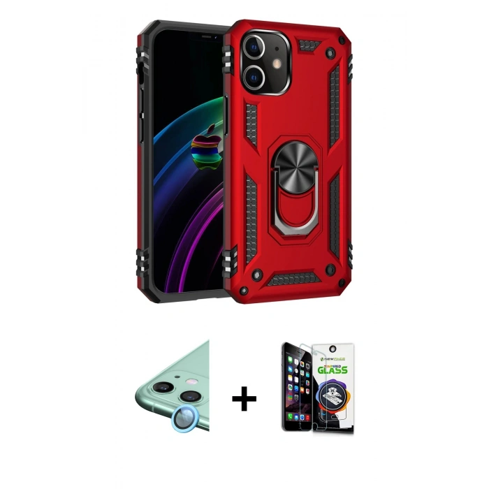 MARSİLYAN™- iPhone 12 Mini Kılıf Ahenk Klasik Koleksiyonu - Şeffaf Temperli Cam Ekran Koruyucu + Raze Metal Kamera Lens - MI