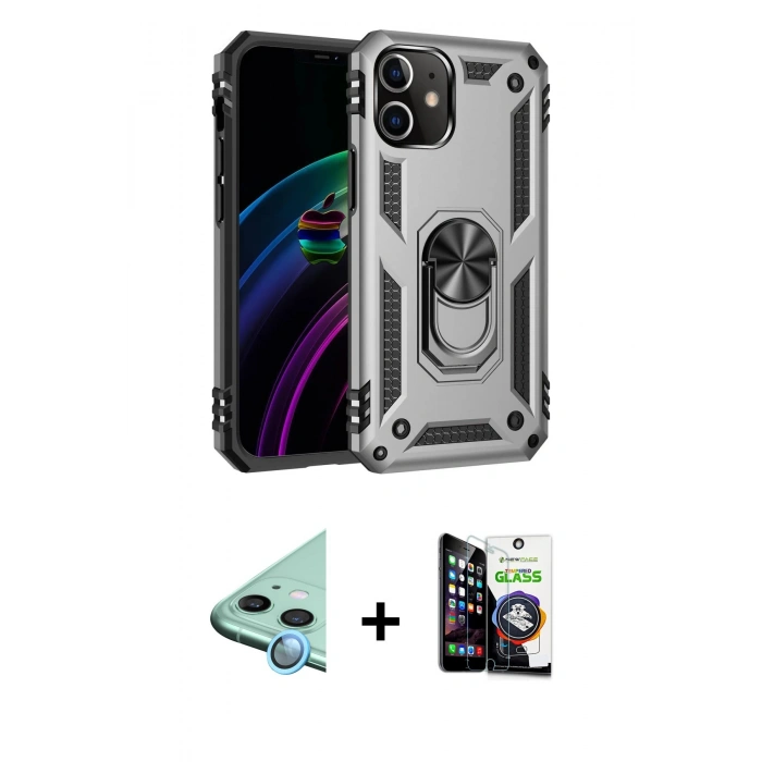 MARSİLYAN™- iPhone 12 Mini Kılıf Ahenk Klasik Koleksiyonu - Şeffaf Temperli Cam Ekran Koruyucu + Raze Metal Kamera Lens - MI