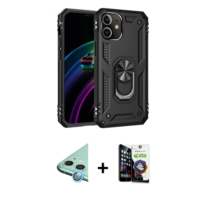 MARSİLYAN™- iPhone 12 Mini Kılıf Ahenk Klasik Koleksiyonu - Şeffaf Temperli Cam Ekran Koruyucu + Raze Metal Kamera Lens - MI