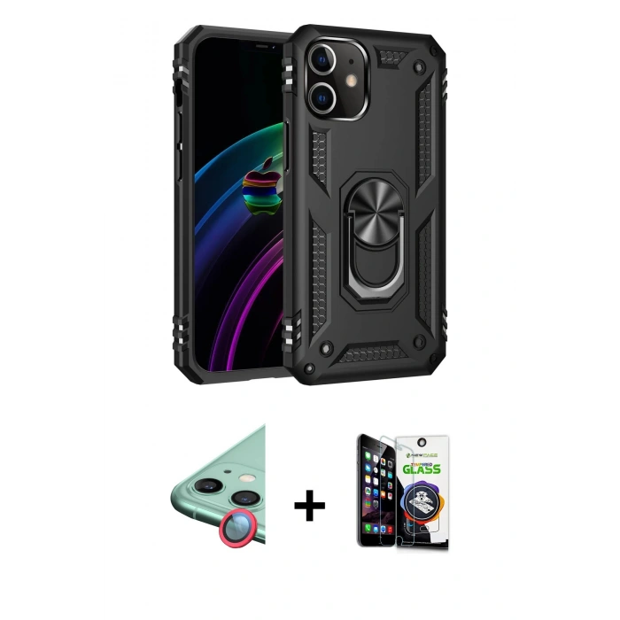 MARSİLYAN™- iPhone 12 Mini Kılıf Ahenk Klasik Koleksiyonu - Şeffaf Temperli Cam Ekran Koruyucu + Raze Metal Kamera Lens - KI