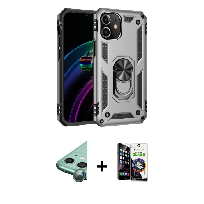 MARSİLYAN™- iPhone 12 Mini Kılıf Ahenk Klasik Koleksiyonu - Şeffaf Temperli Cam Ekran Koruyucu + Raze Metal Kamera Lens - YL