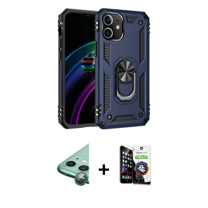 MARSİLYAN™- iPhone 12 Mini Kılıf Ahenk Klasik Koleksiyonu - Şeffaf Temperli Cam Ekran Koruyucu + Raze Metal Kamera Lens - YL