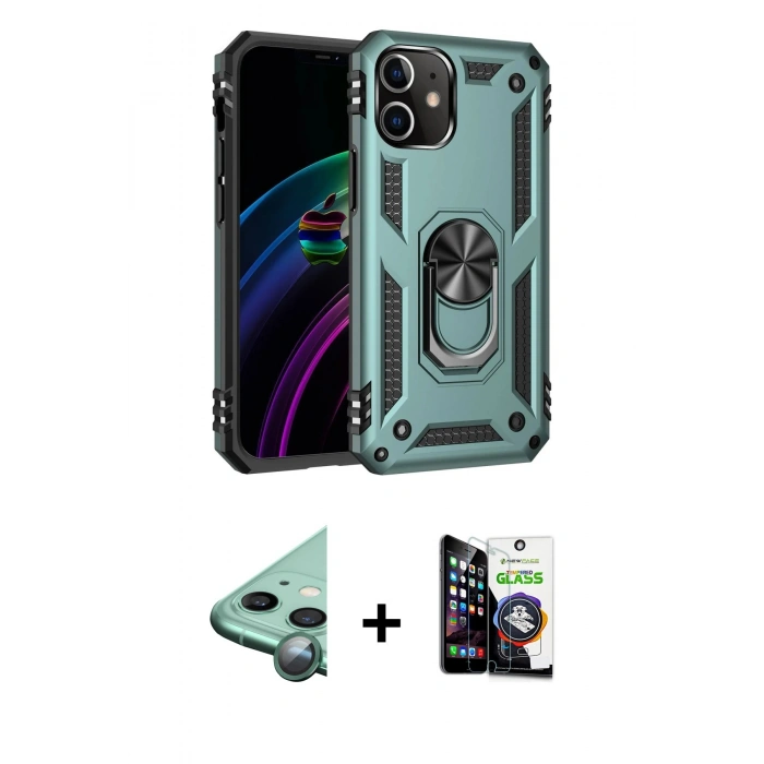 MARSİLYAN™- iPhone 12 Mini Kılıf Ahenk Klasik Koleksiyonu - Şeffaf Temperli Cam Ekran Koruyucu + Raze Metal Kamera Lens - YL