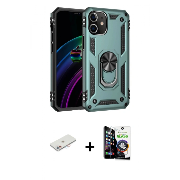MARSİLYAN™- iPhone 12 Mini Kılıf Ahenk Klasik Koleksiyonu - Şeffaf Temperli Cam Ekran Koruyucu + Renkli Kamera Lens Koruma Cam - PE